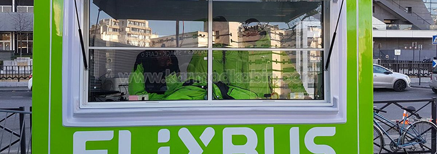 The ticket sales cabin of Karmod for the European leader Flixbus Bus company